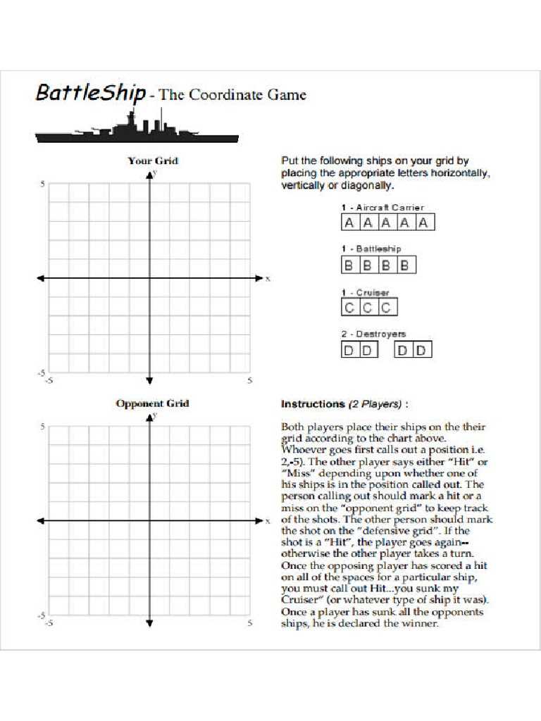 battleships worksheet