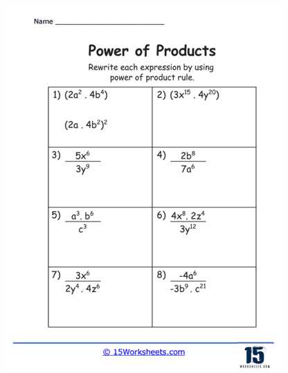 exponent product rule worksheet