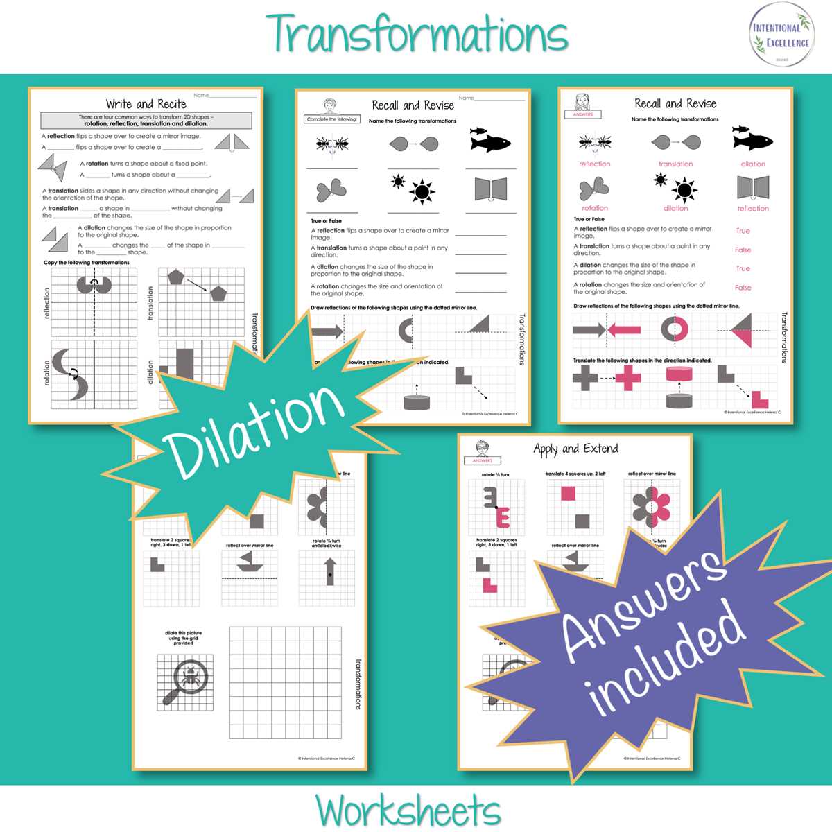 translation rotation reflection worksheet