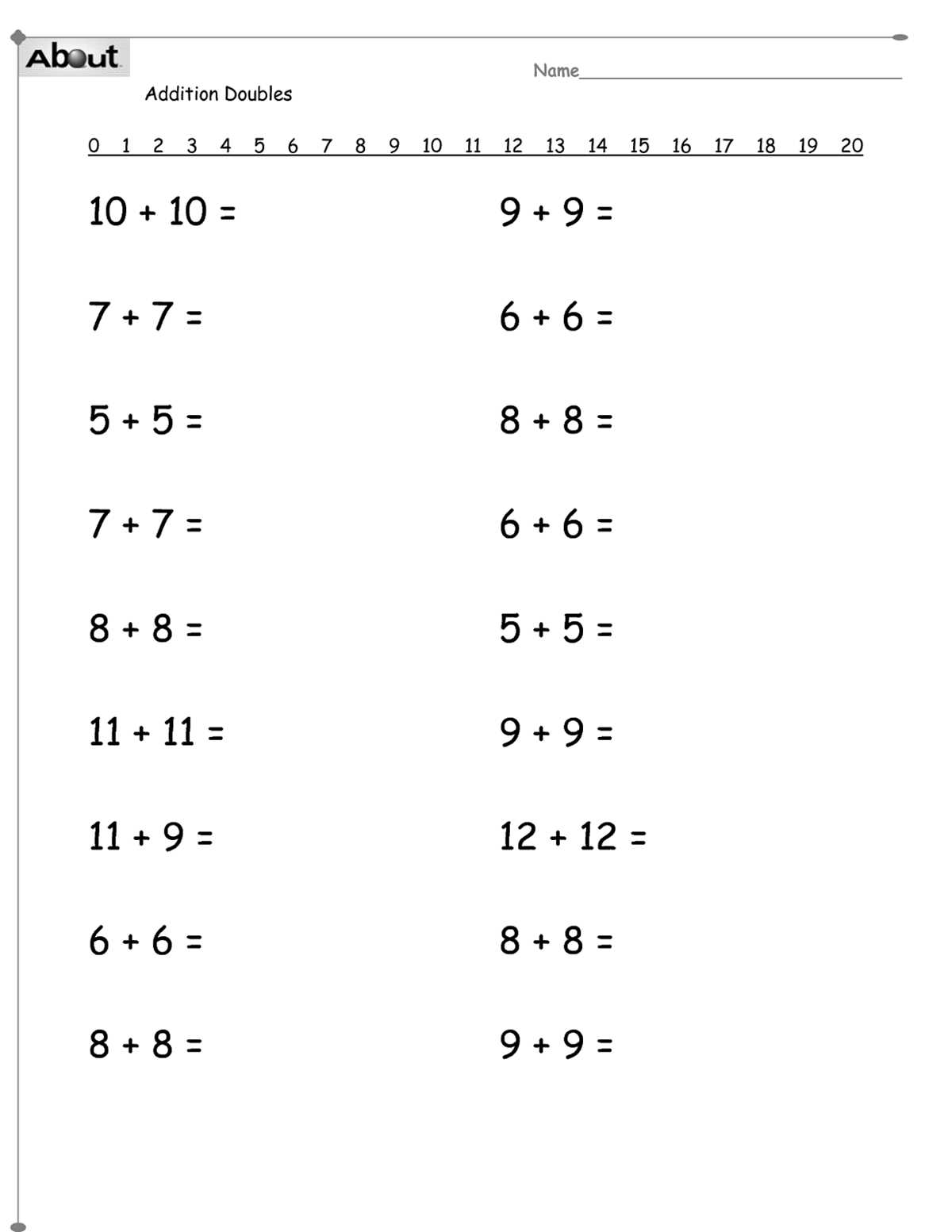 1st standard addition worksheet