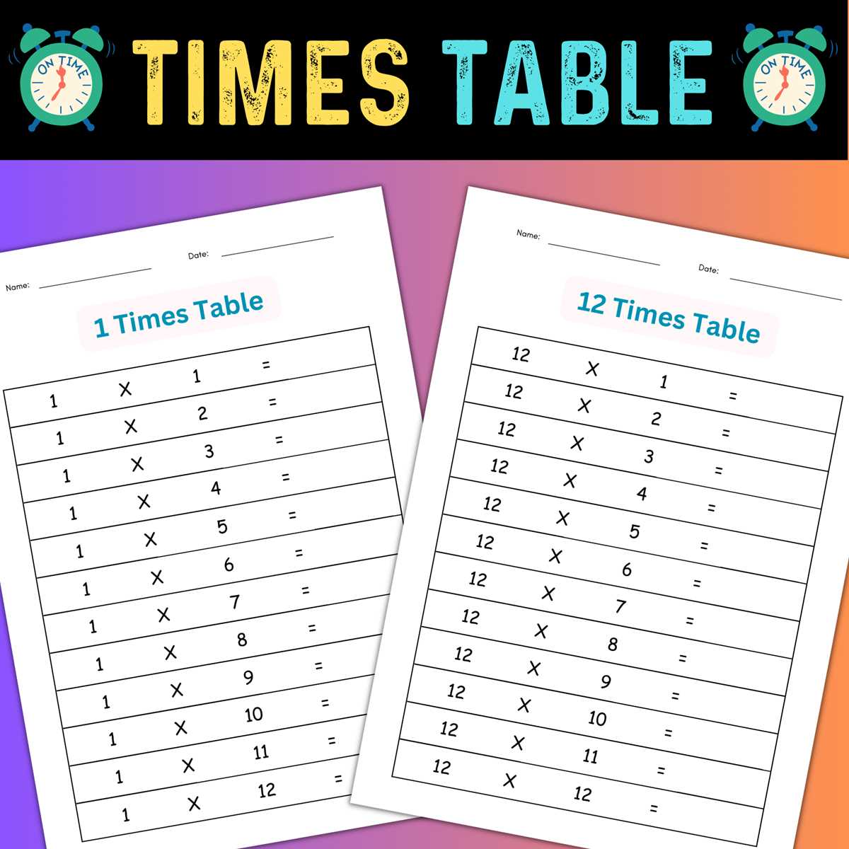 multiplication times table worksheet