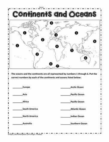 label the continents and oceans worksheet