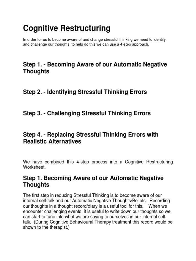 cognitive restructuring worksheets