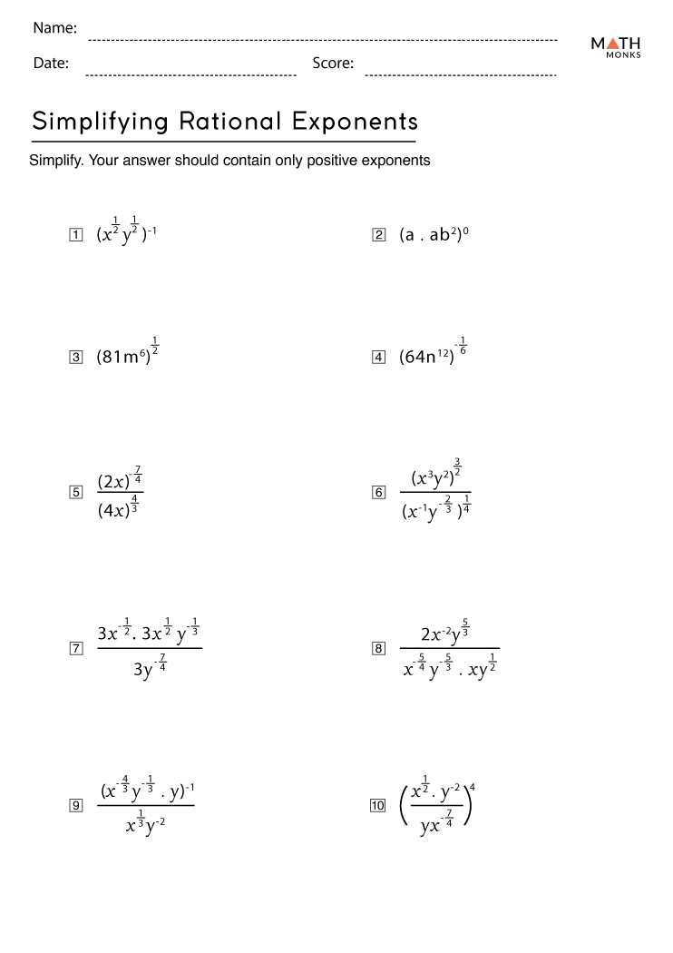 radicals and rational exponents worksheet
