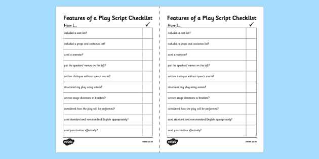 features of a play script worksheet