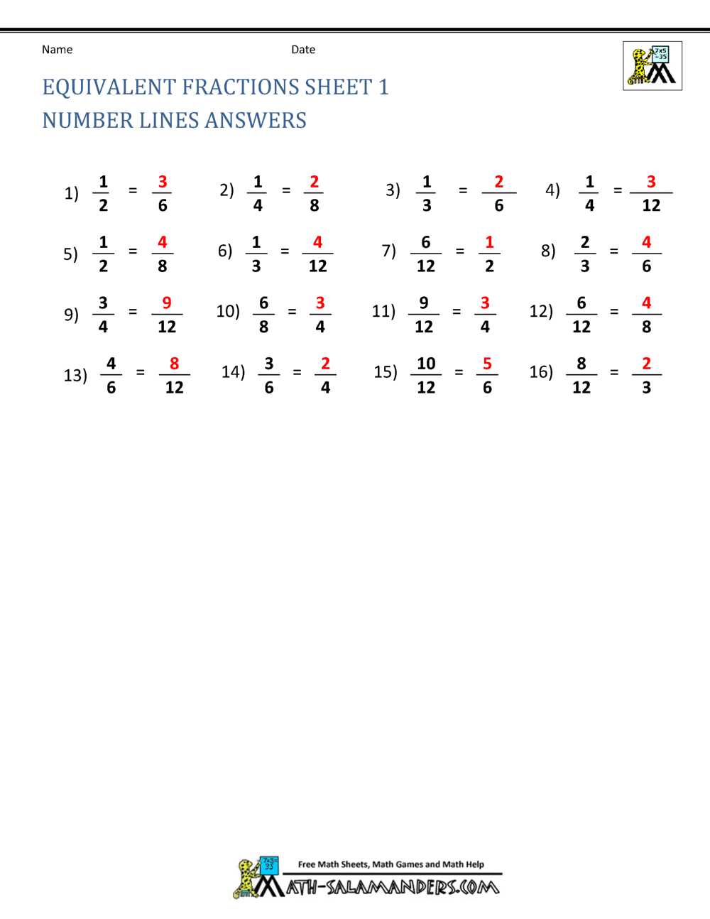 generate equivalent fractions worksheet