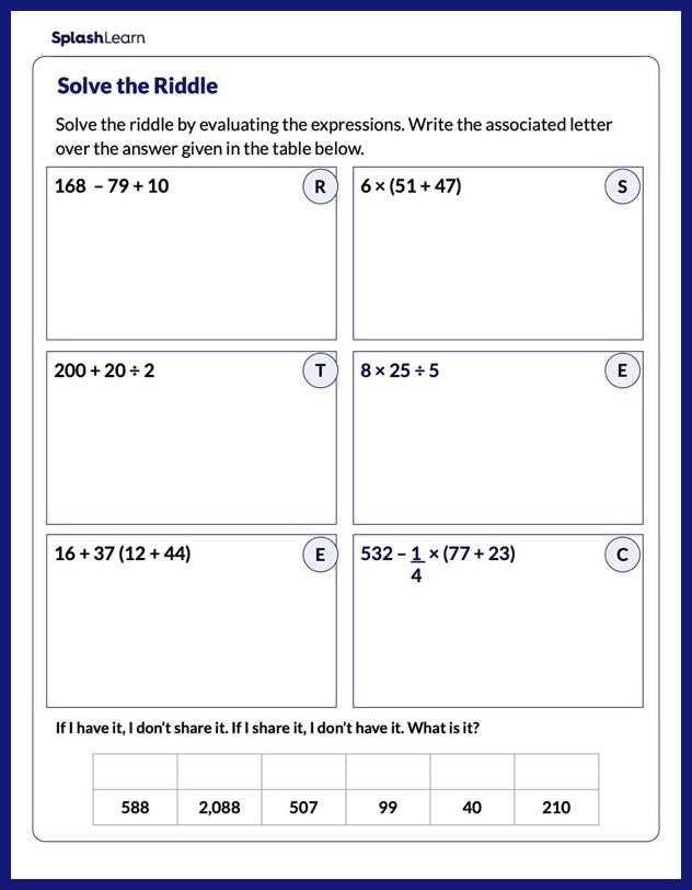 evaluate equations worksheet