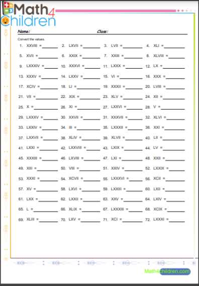 roman numbers worksheet