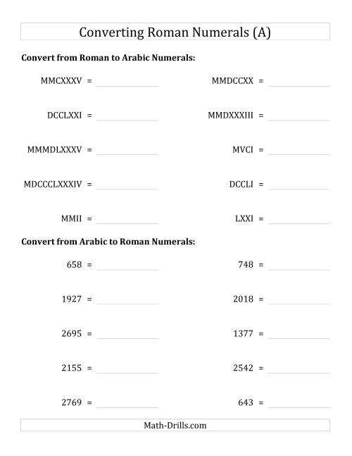 roman numbers worksheet