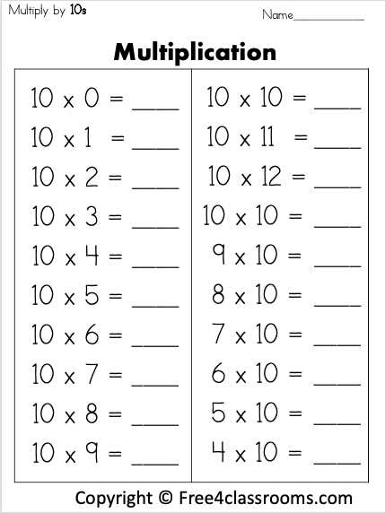 multiply by 10 worksheet