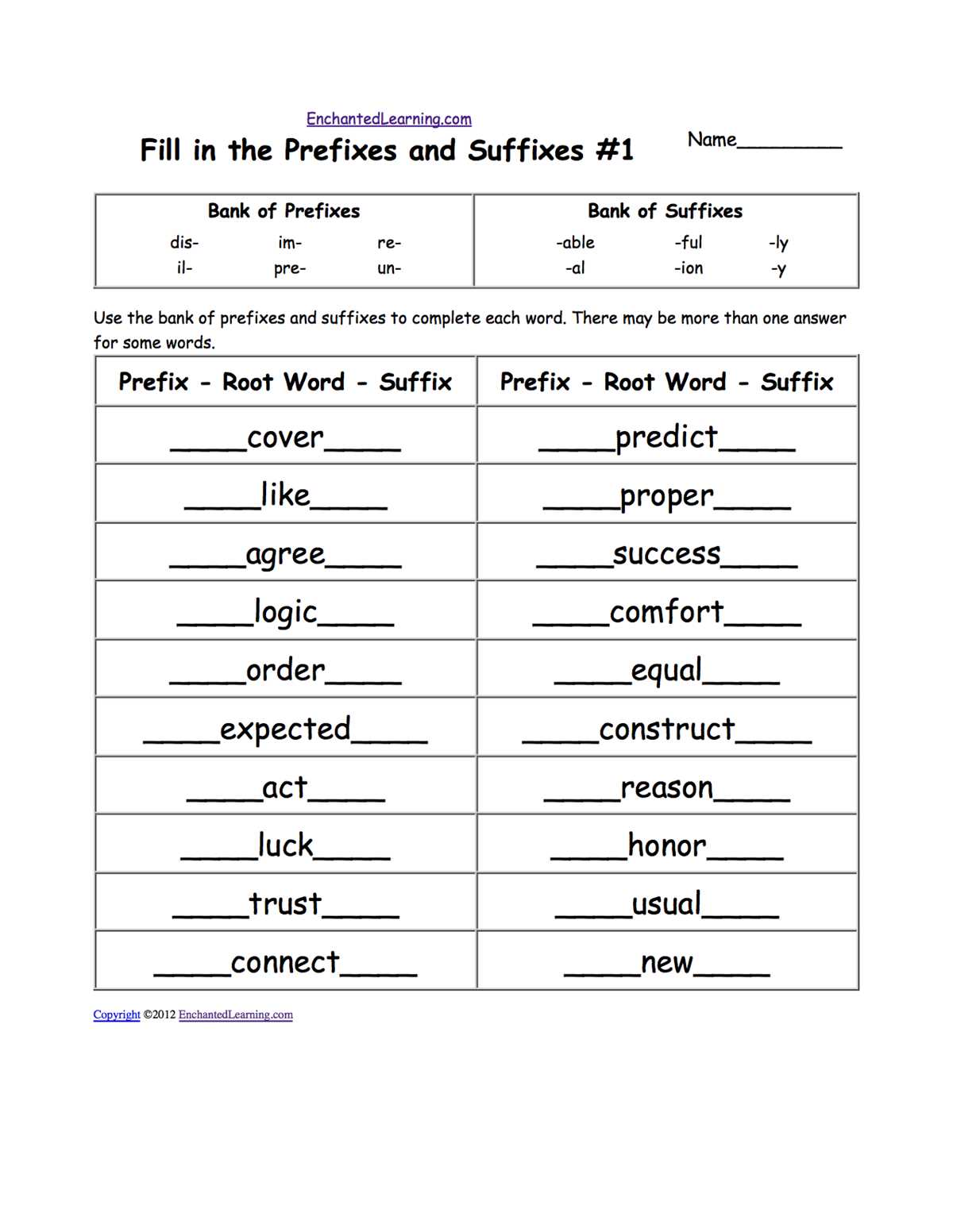root word suffix prefix worksheet