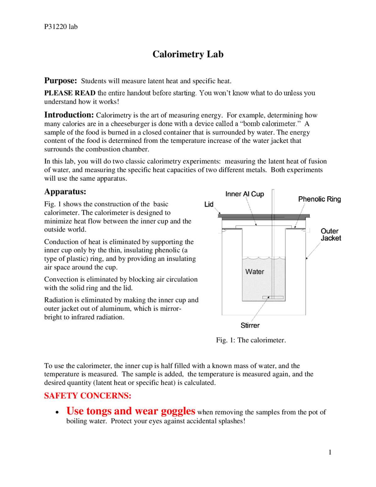 calorimetry worksheet 1