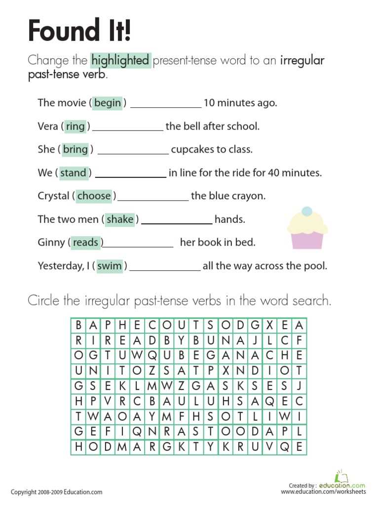 change present to past tense worksheet