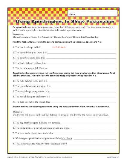 apostrophe s worksheet