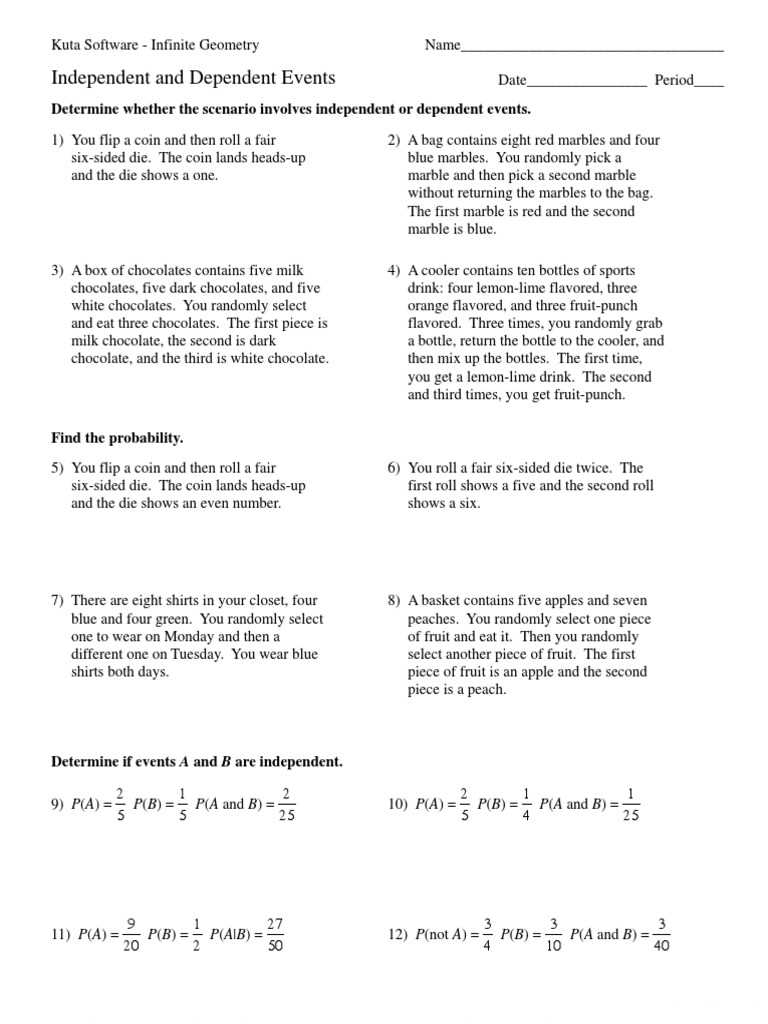 independent and dependent probability worksheet