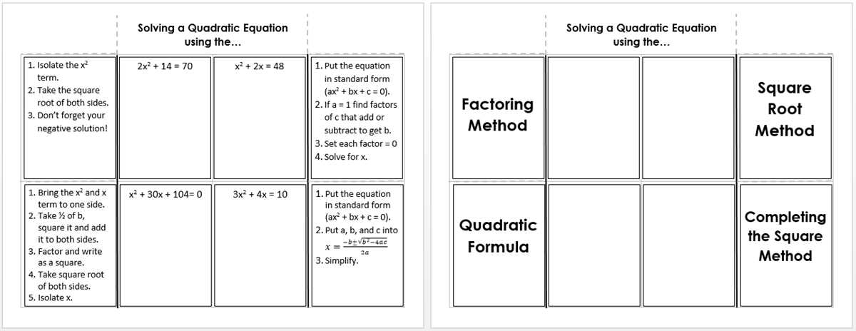 solving quadratic equations worksheet