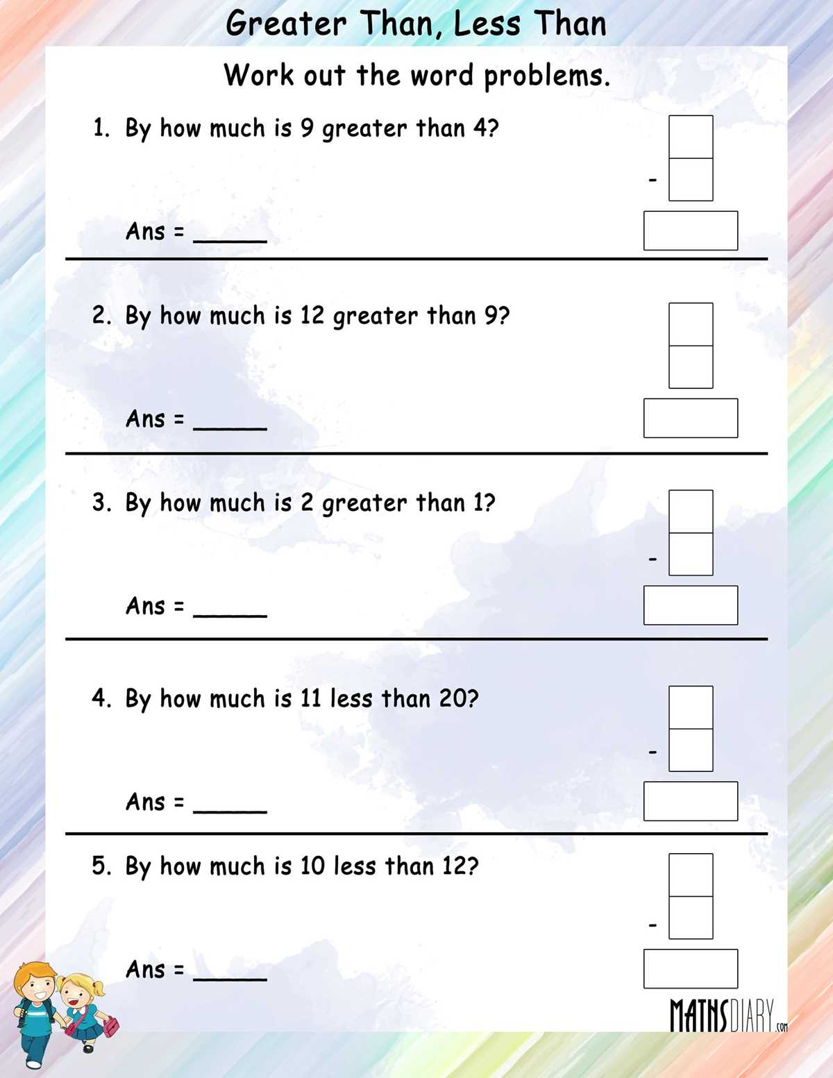 math greater than and less than worksheets