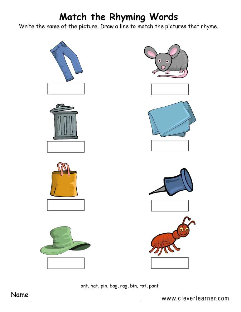 kindergarten worksheets rhyming words