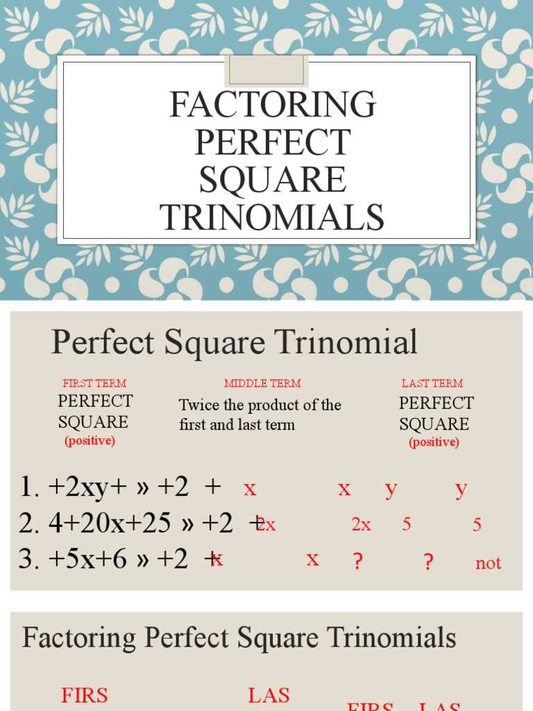 worksheet factoring perfect square trinomials