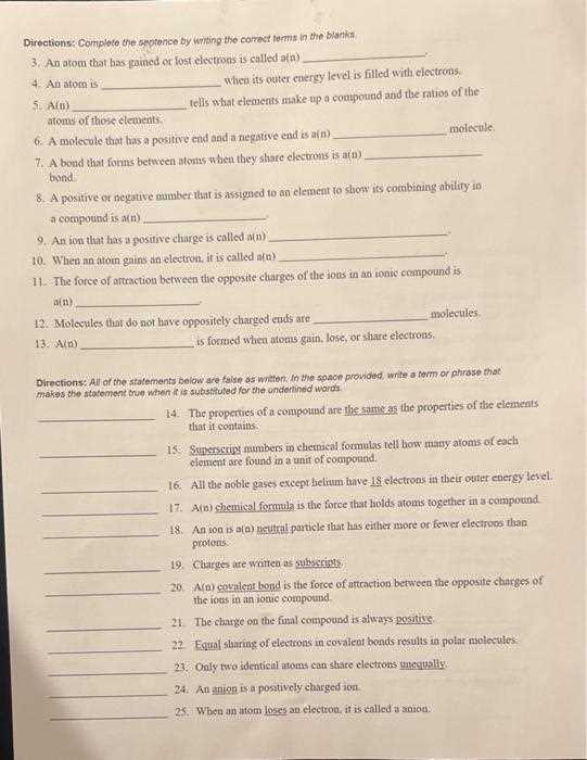 types of bonding worksheet