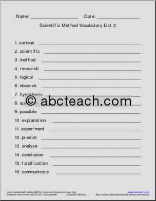 scientific method vocabulary worksheet