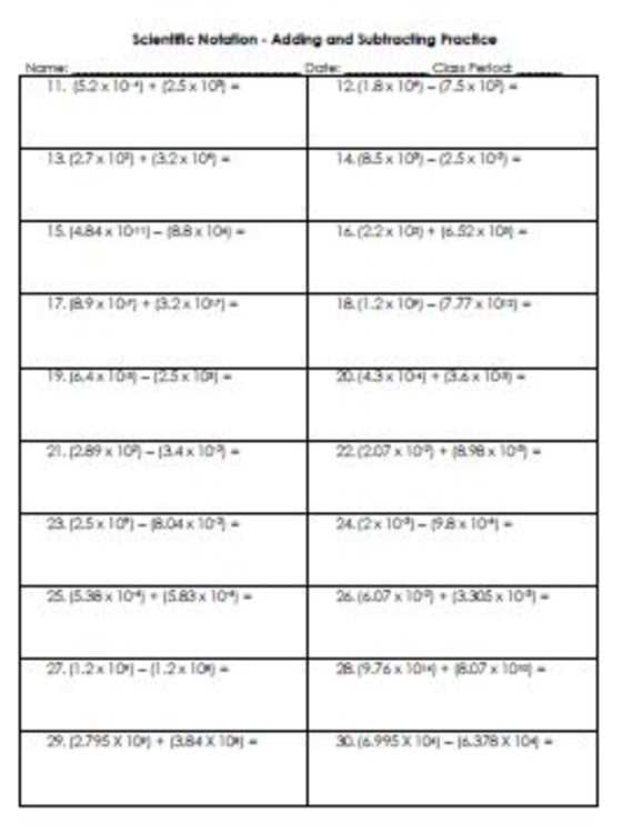 scientific notation addition and subtraction worksheet