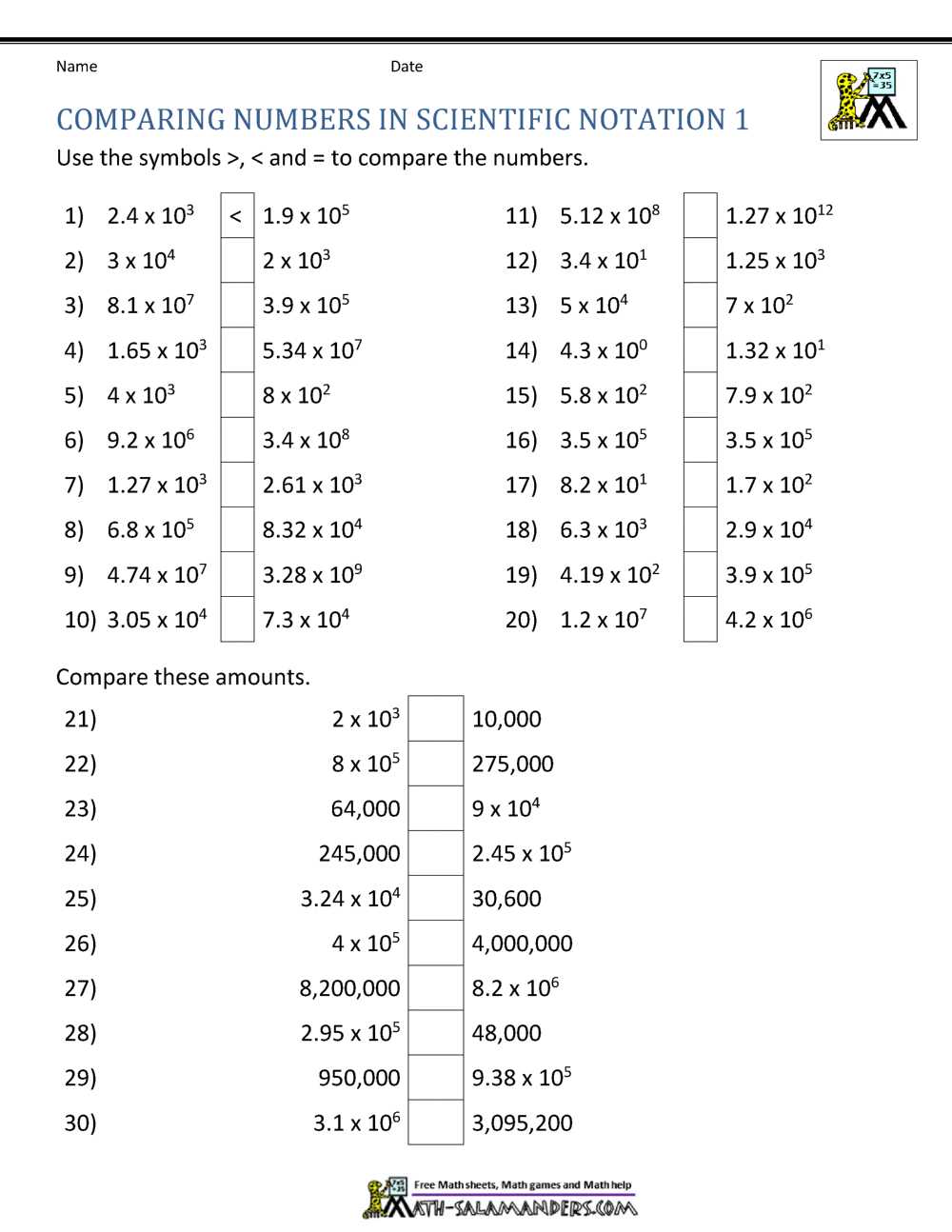 scientific notation and exponents worksheet