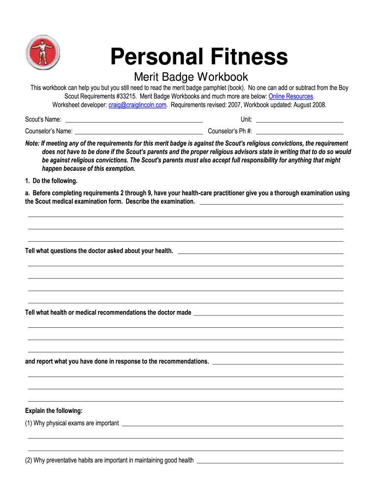 scout rank requirements worksheet