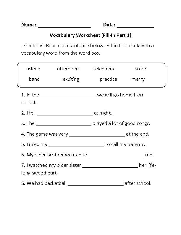 1st grade vocabulary words worksheets
