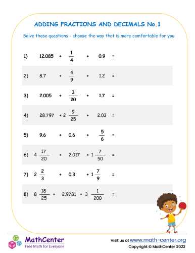 decimal to fraction and fraction to decimal worksheet