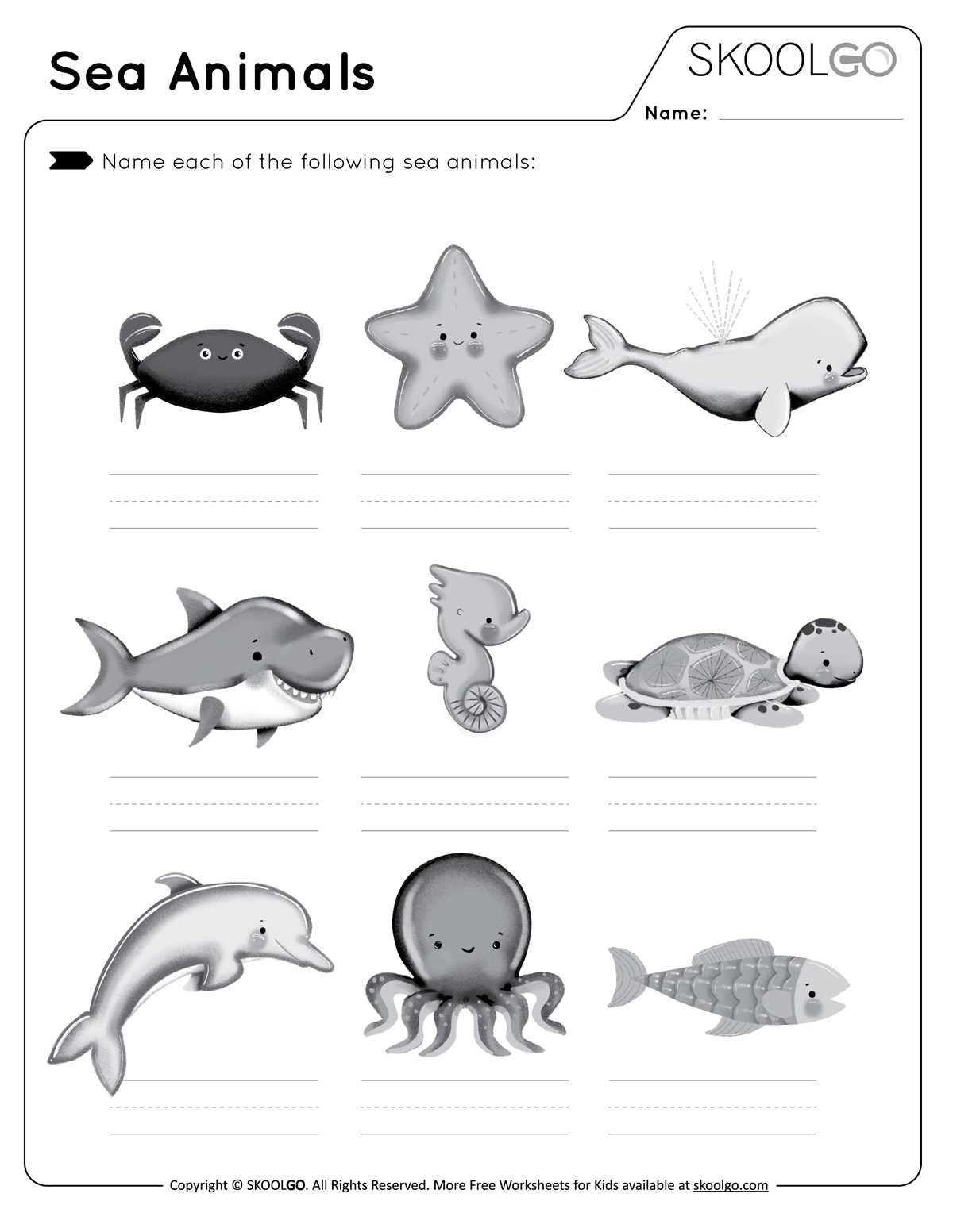 sea creatures worksheet