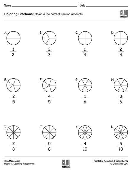 fractions worksheets coloring