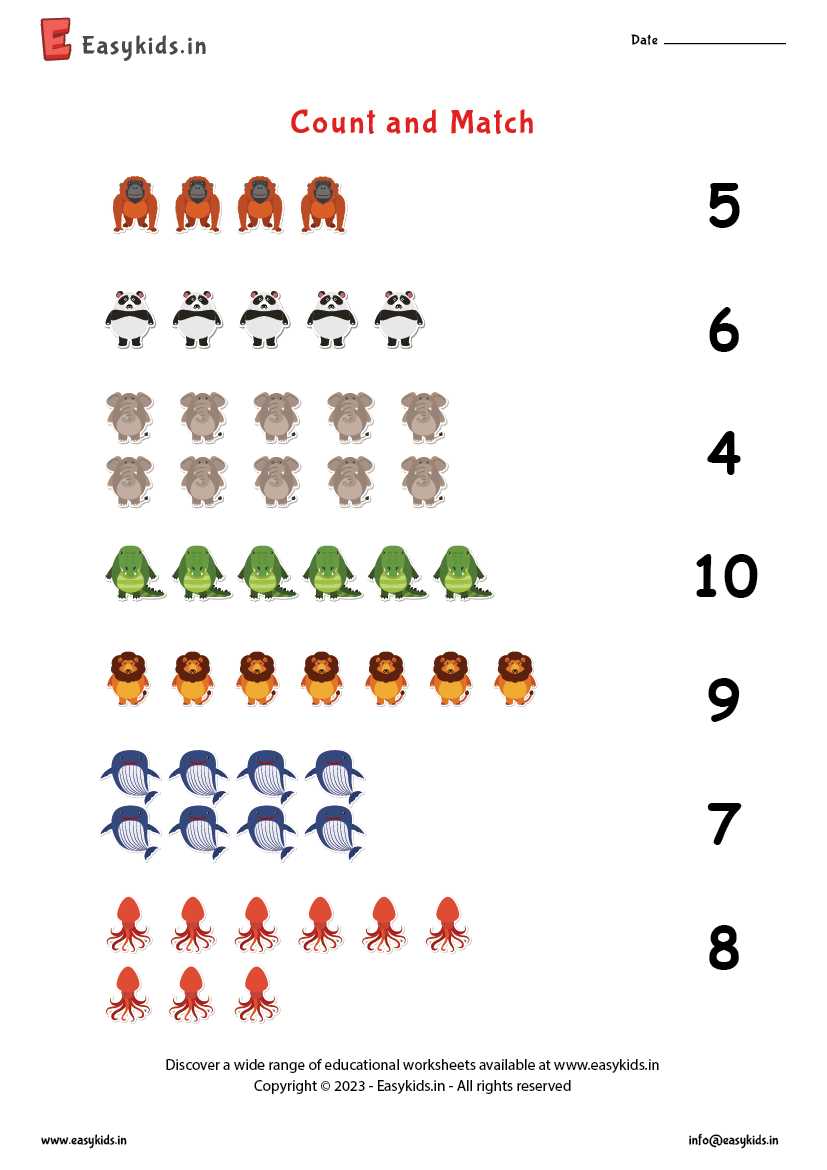 1 10 number matching worksheets