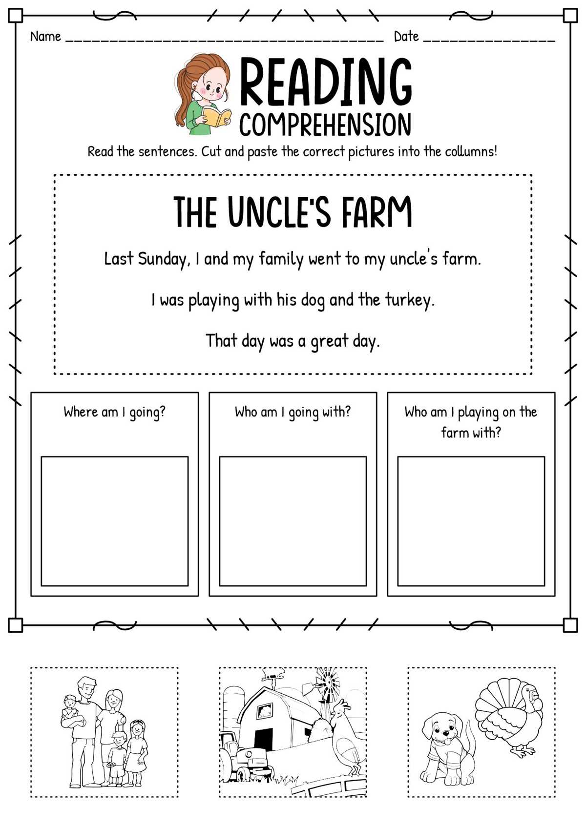 cut and paste reading worksheets for kindergarten
