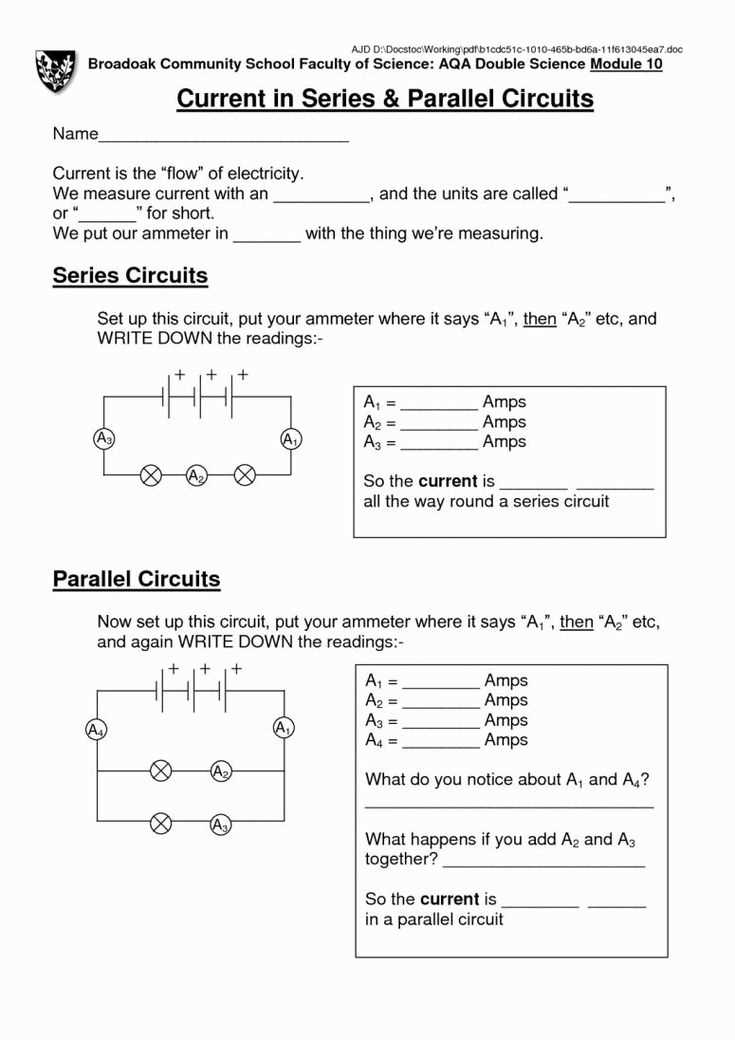 series vs parallel circuits worksheet