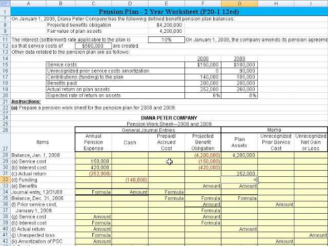 accounting pension worksheet