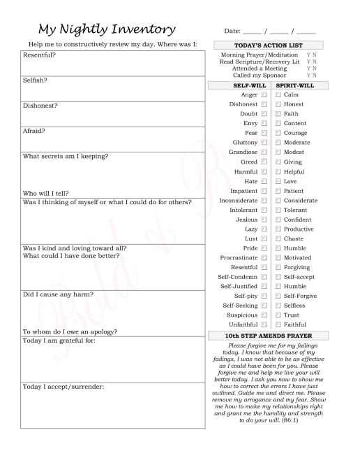 sex inventory aa worksheet