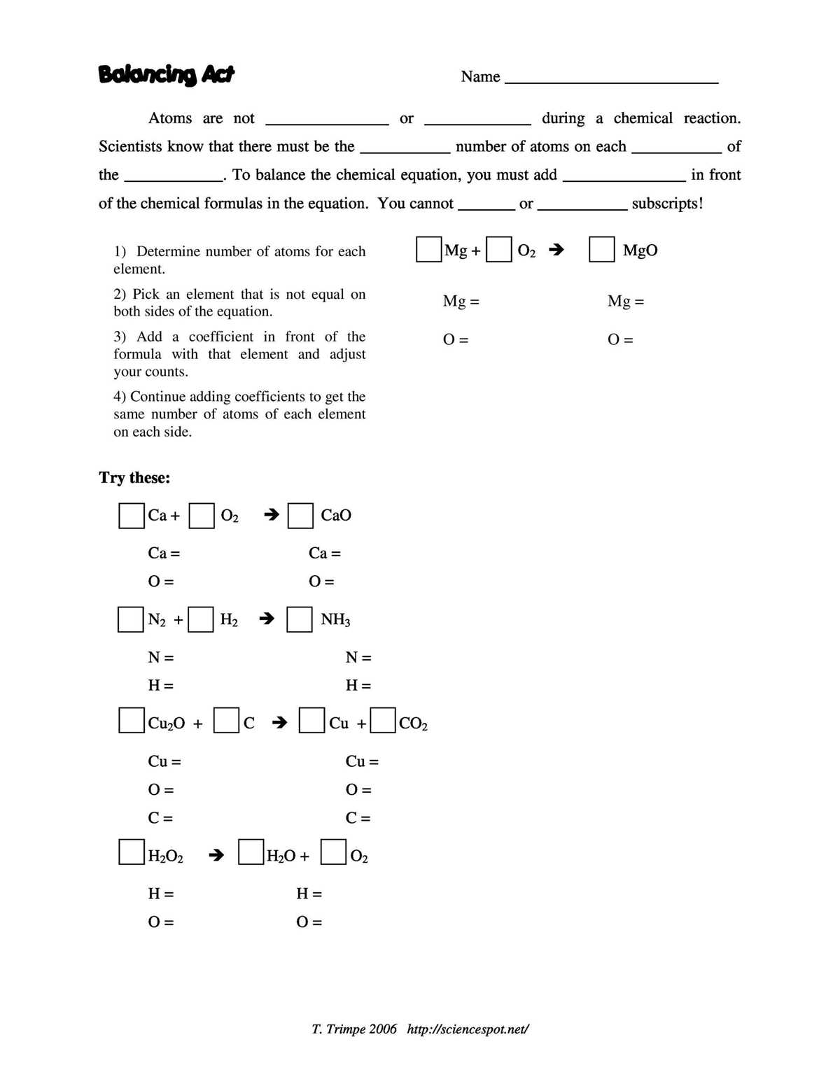 balancing equations worksheet 1 10
