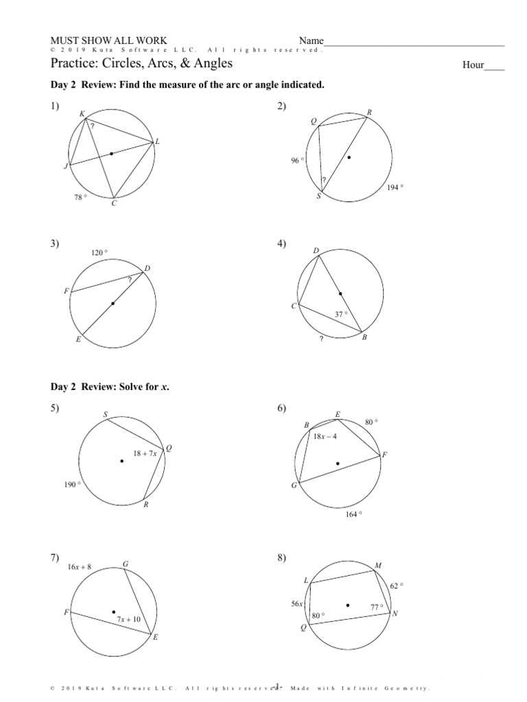 angles and arcs in circles worksheet