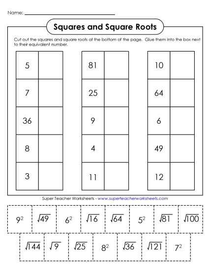 square root worksheet