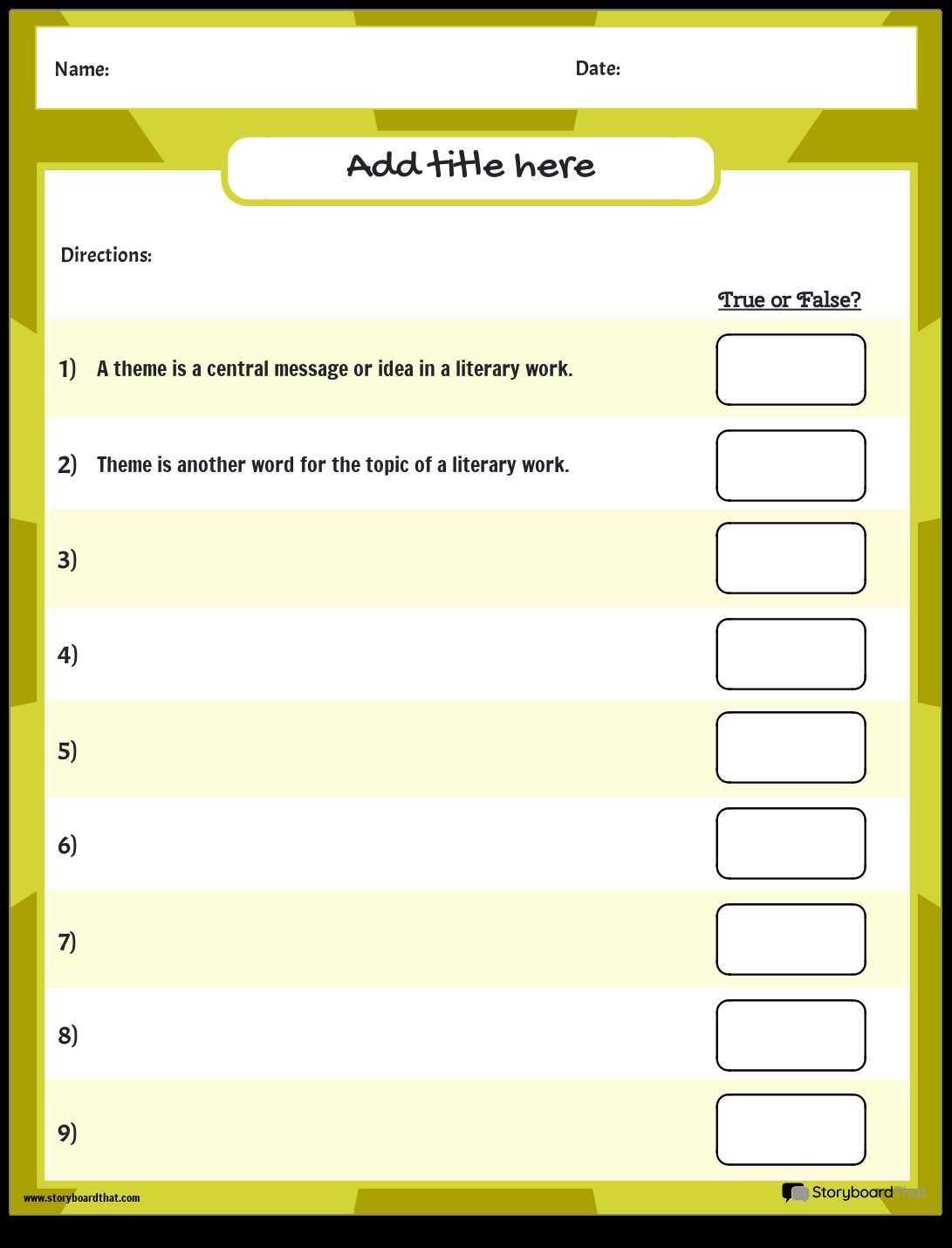 worksheets on theme