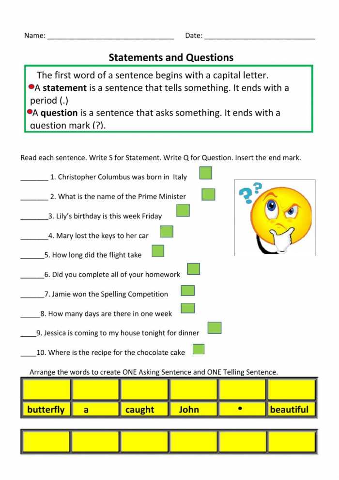 changing questions into statements worksheets