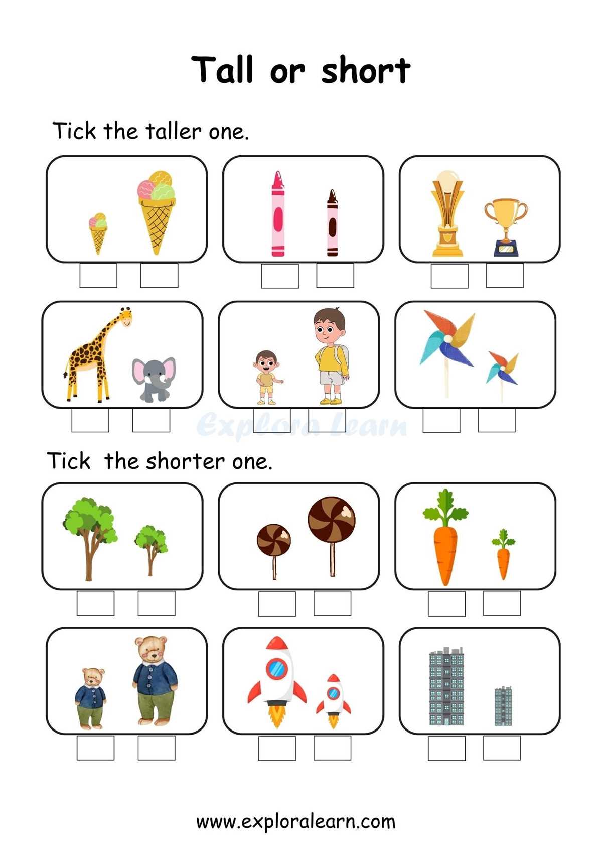 shorter and taller worksheets