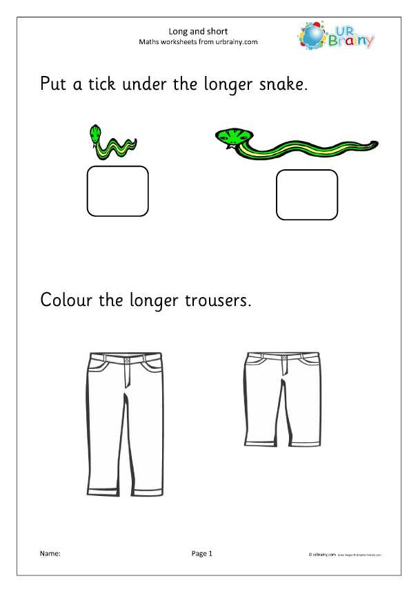 shorter and taller worksheets