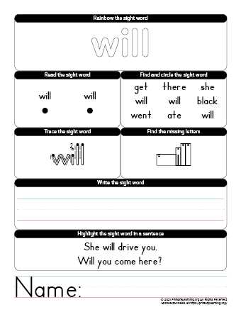 sight words worksheet for kindergarten