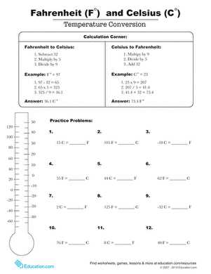 temperature conversion worksheet