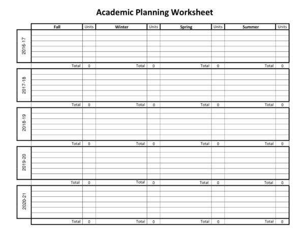 simmons academic planning worksheets