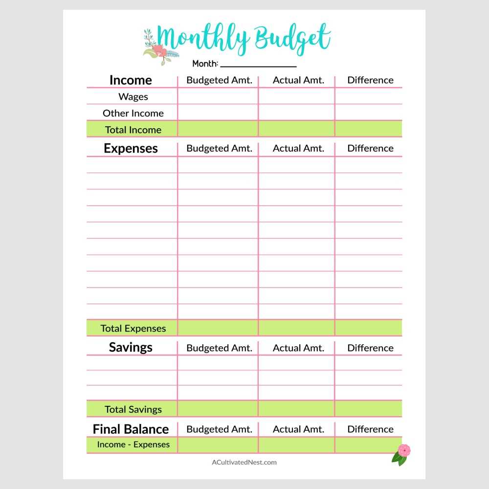 simple monthly budget worksheet