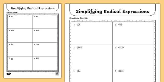 simplify rational exponents worksheet