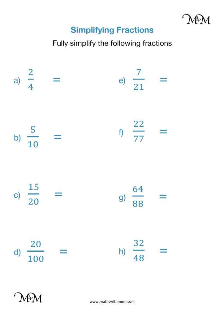 simplifying fractions worksheet